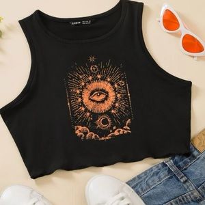 Black and Orange Sun Eye Tarot Tank Crop Top